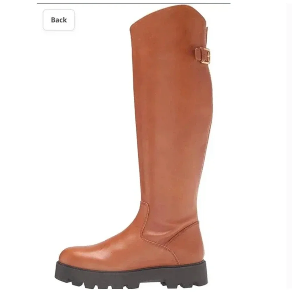 Franco Sarto Balinboot Tall Boots 9.5 NWOT Knee High Cognac Brown Leather Lug